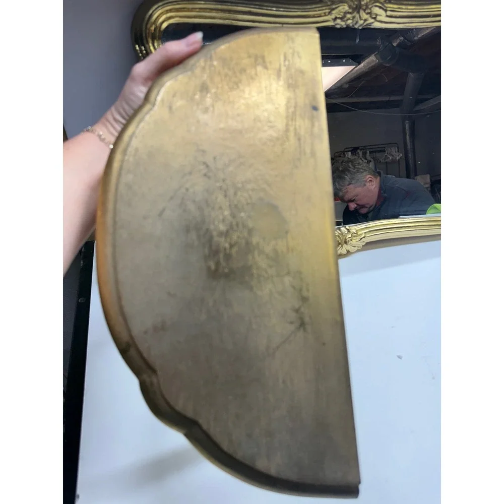 Vintage Gold Ornate Wall Mirror and Matching Console Shelf Set Hollywood Regency